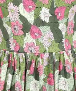 New In Collectif Candice Palm Blush Floral 50's Swing Dress Green