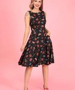 New In Collectif Hepburn Old School 50's Swing Dress Black