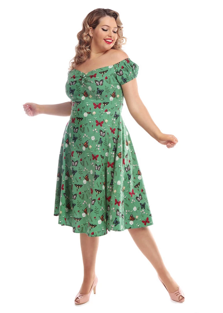 Collectif Dolores Butterfly 50's Swing Dress Green