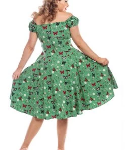 Collectif Dolores Butterfly 50's Swing Dress Green