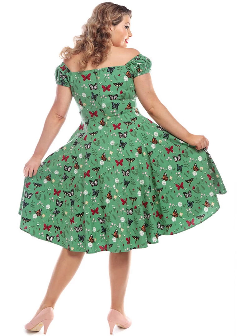 Collectif Dolores Butterfly 50's Swing Dress Green