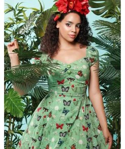 Collectif Dolores Butterfly 50's Swing Dress Green