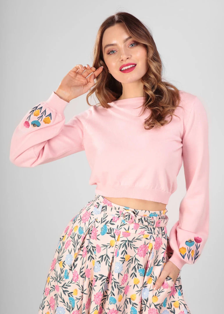 Collectif Rosy Bow Back 40's Jumper Pink