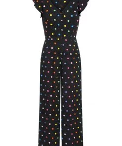 Collectif Thelma Rainbow Polka Dot 70's Jumpsuit Black
