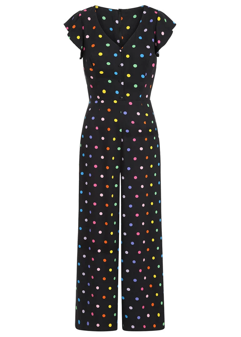 Collectif Thelma Rainbow Polka Dot 70's Jumpsuit Black