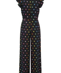 Collectif Thelma Rainbow Polka Dot 70's Jumpsuit Black