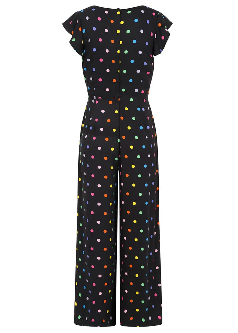Collectif Thelma Rainbow Polka Dot 70's Jumpsuit Black