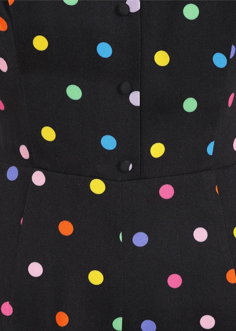 Collectif Thelma Rainbow Polka Dot 70's Jumpsuit Black