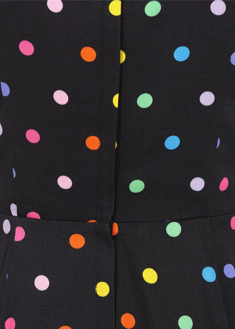 Collectif Thelma Rainbow Polka Dot 70's Jumpsuit Black