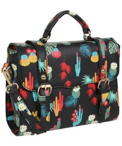 New In Collectif Joanna Tropical Cactus Satchel 60's Bag Black