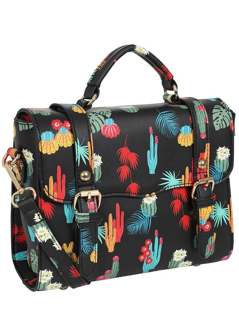 New In Collectif Joanna Tropical Cactus Satchel 60's Bag Black