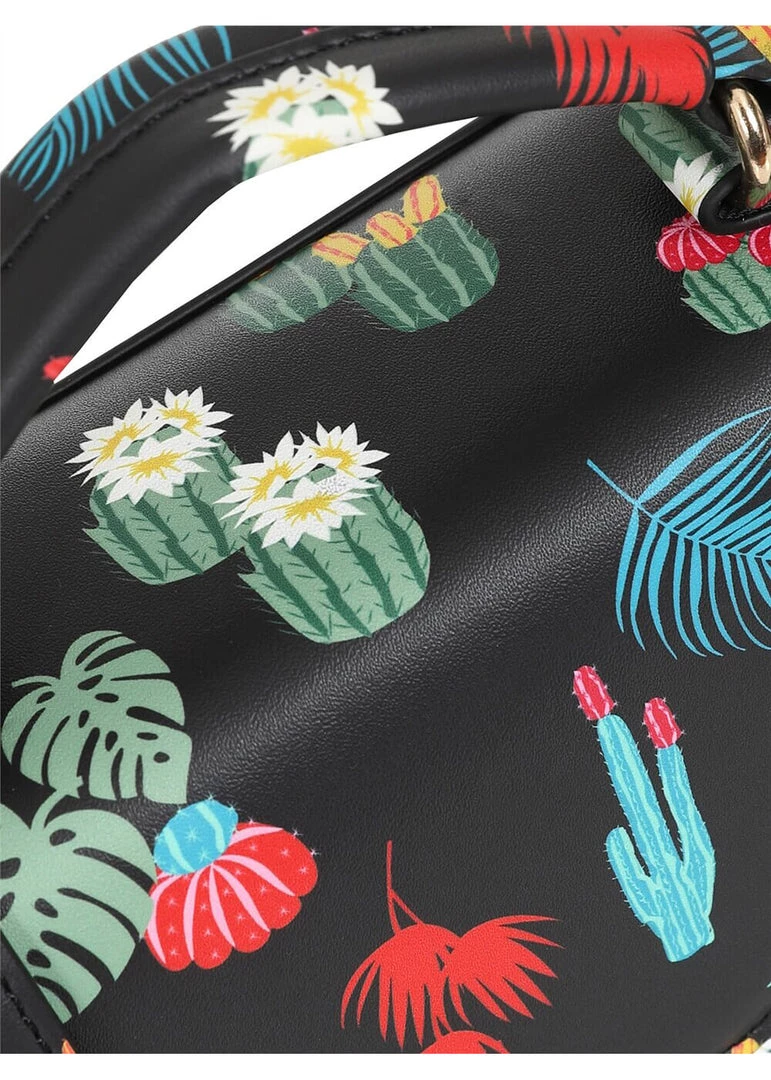 New In Collectif Joanna Tropical Cactus Satchel 60's Bag Black