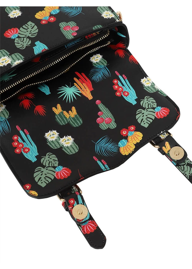 New In Collectif Joanna Tropical Cactus Satchel 60's Bag Black
