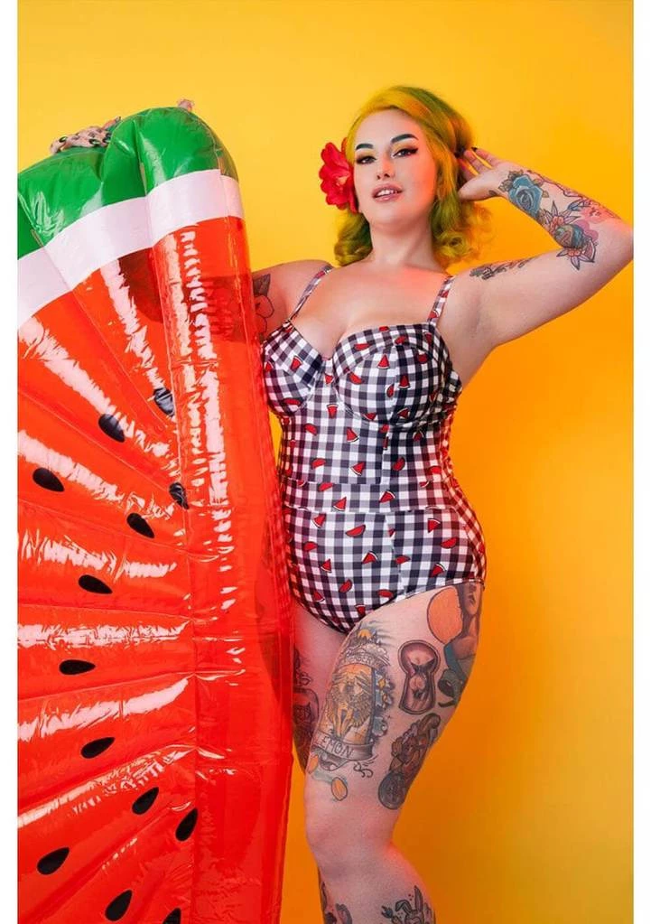 Collectif X Playful Promises Watermelon Gingham 50's One Piece Multi New In