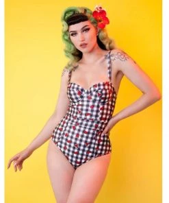 Collectif X Playful Promises Watermelon Gingham 50's One Piece Multi New In