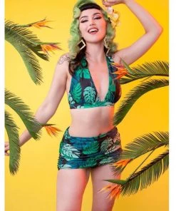 New In Collectif X Playful Promises Green Palm 50's Bikini Briefs Multi