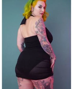 New In Collectif X Playful Promises Mesh Overlay 50's Swimsuit Black