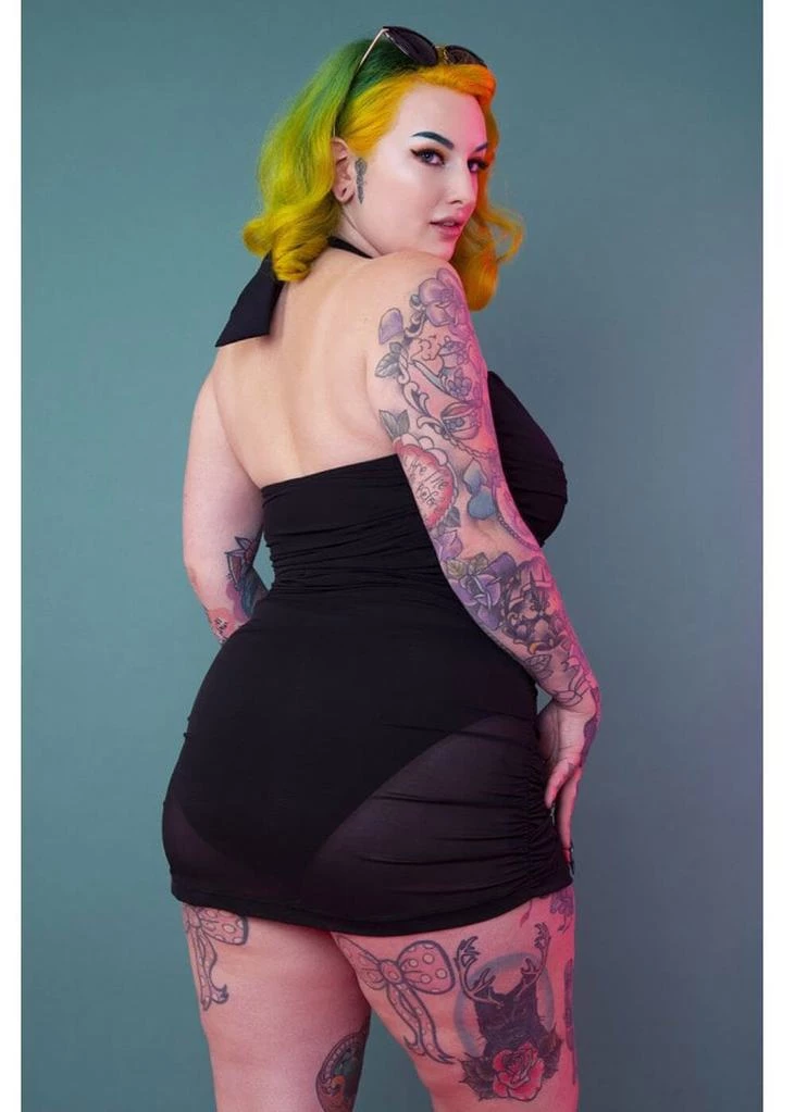 New In Collectif X Playful Promises Mesh Overlay 50's Swimsuit Black