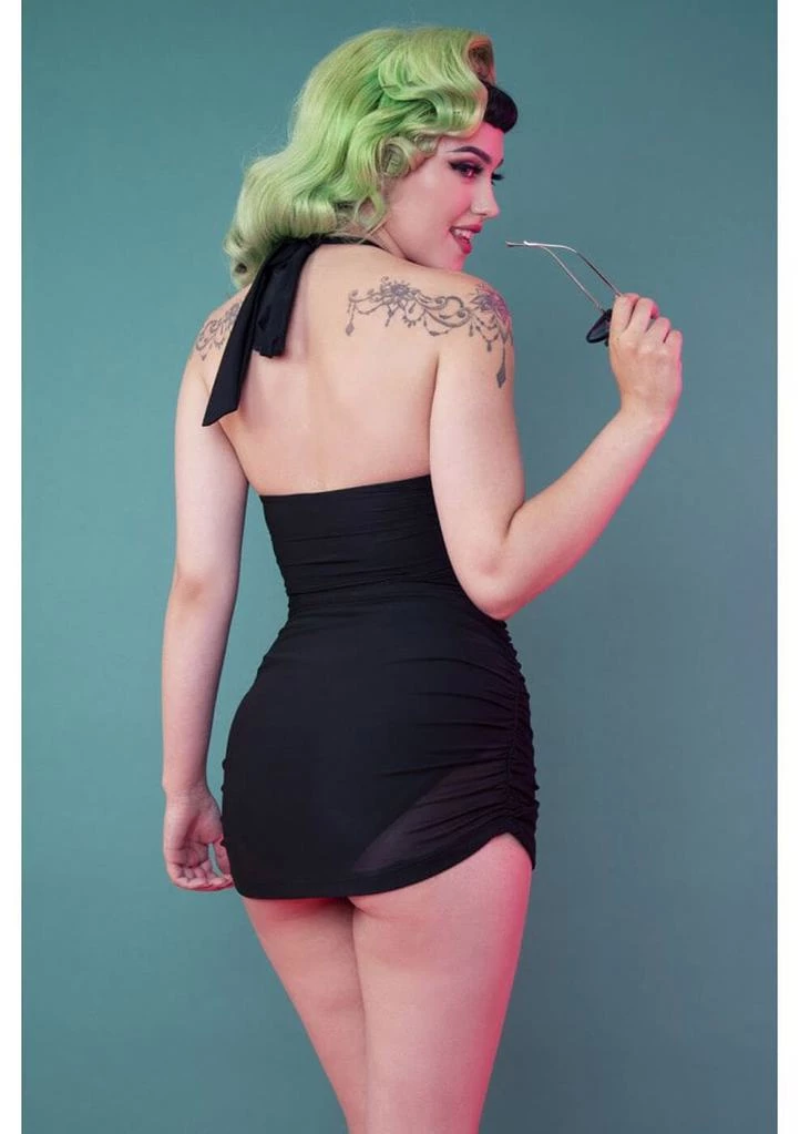 New In Collectif X Playful Promises Mesh Overlay 50's Swimsuit Black