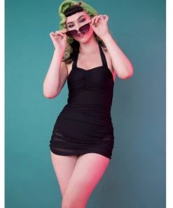 New In Collectif X Playful Promises Mesh Overlay 50's Swimsuit Black