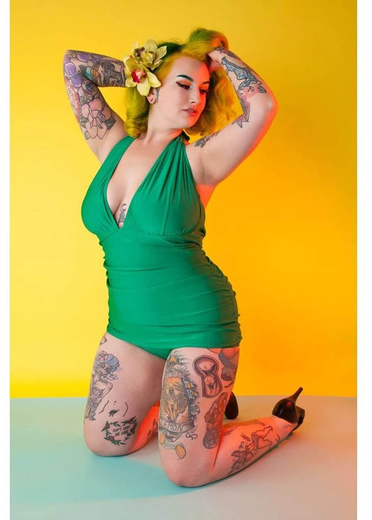 Collectif X Playful Promises High Shine 50's Swimsuit Green