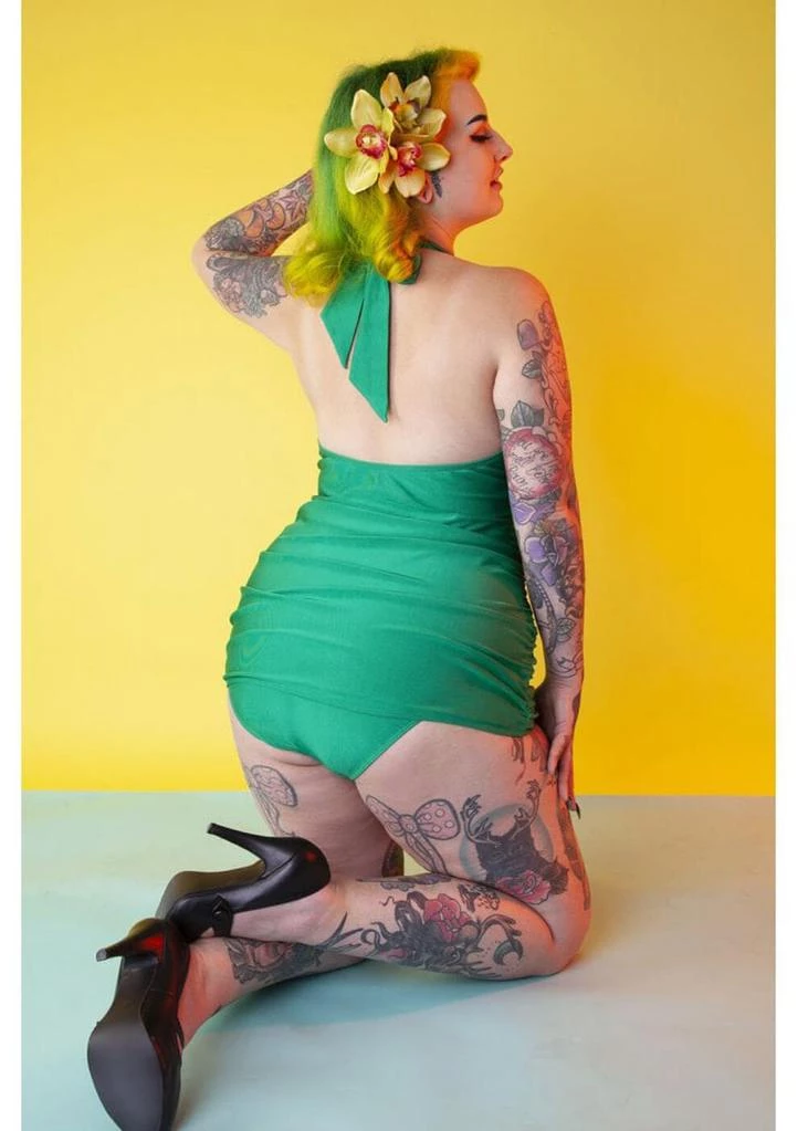 Collectif X Playful Promises High Shine 50's Swimsuit Green