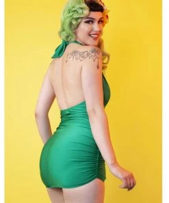 Collectif X Playful Promises High Shine 50's Swimsuit Green