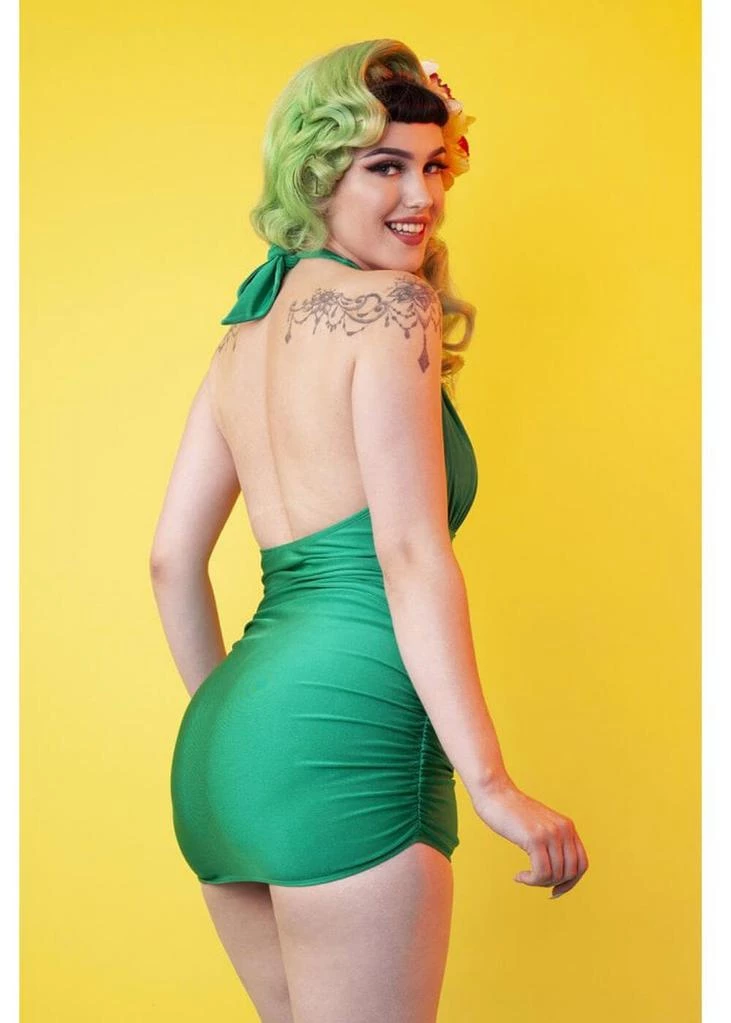 Collectif X Playful Promises High Shine 50's Swimsuit Green