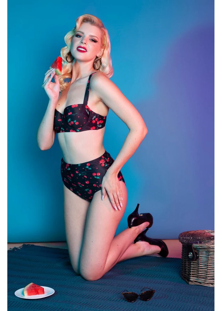 Collectif X Playful Promises Cherry Love 50's Bikini Briefs Black