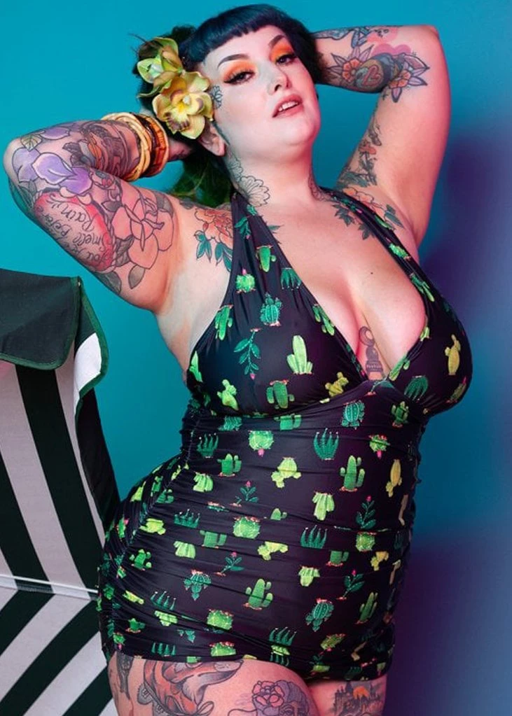 Collectif X Playful Promises Cactus 50's Swimsuit Black New In