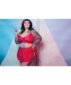 Collectif X Playful Promises Polkadot Knot 50's Bikini Top Red New In
