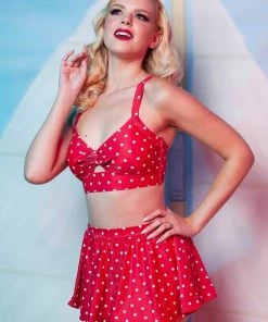 New In Collectif X Playful Promises Polkadot Knot 50's Bikini Briefs Skirt Red