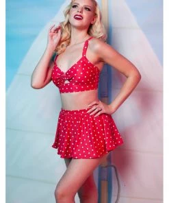 New In Collectif X Playful Promises Polkadot Knot 50's Bikini Briefs Skirt Red