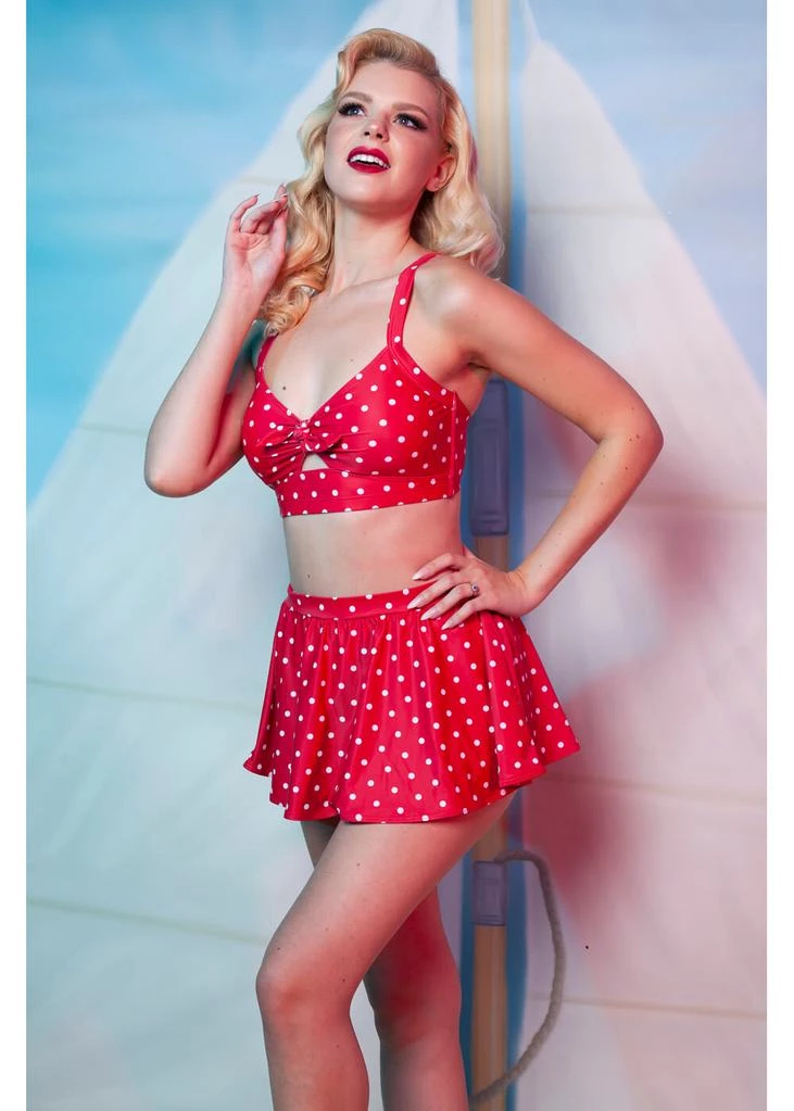 New In Collectif X Playful Promises Polkadot Knot 50's Bikini Briefs Skirt Red