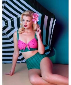 New In Collectif X Playful Promises Watermelon Knot 50's Bikini Top Pink Green