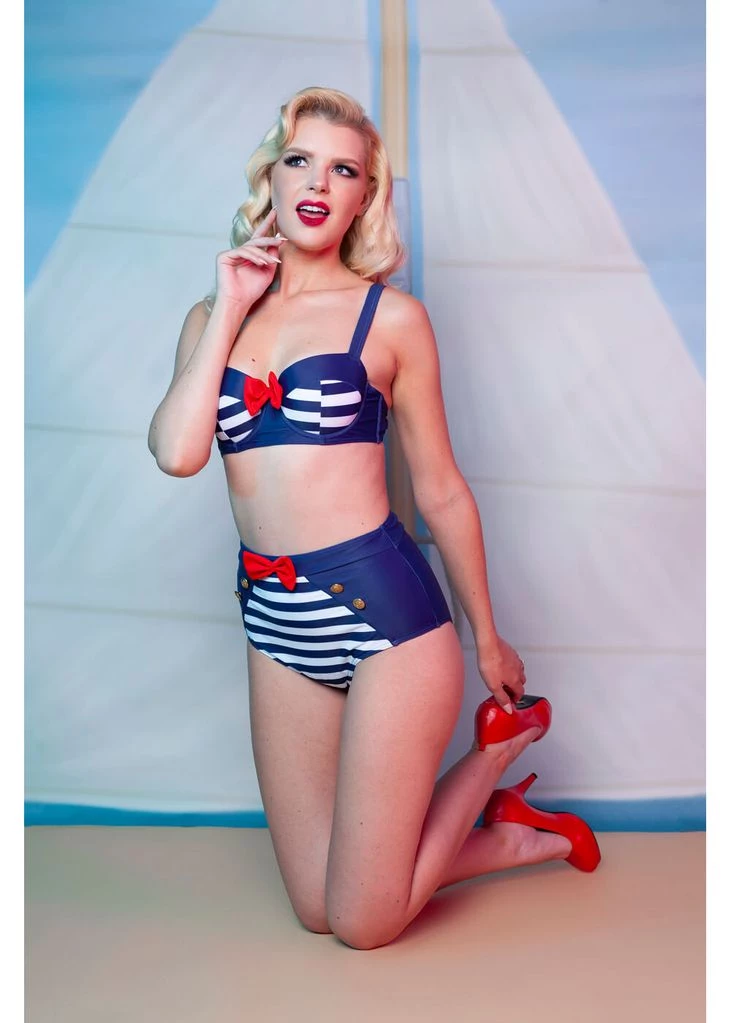 New In Collectif X Playful Promises Nautical 50's Bikini Briefs Multi