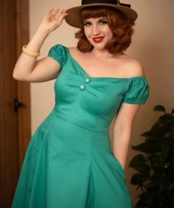 Collectif Dolores Classic 50's Swing Dress Teal New In