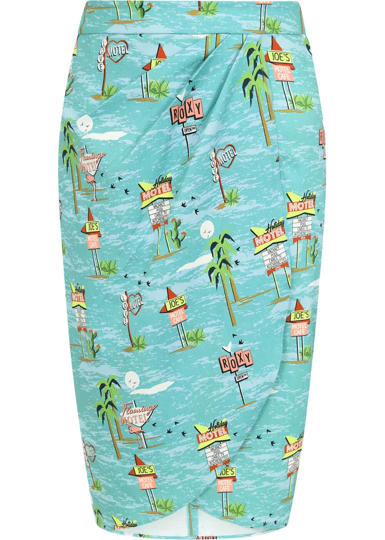 Collectif Kala Motel 50's Pencil Skirt Blue New In