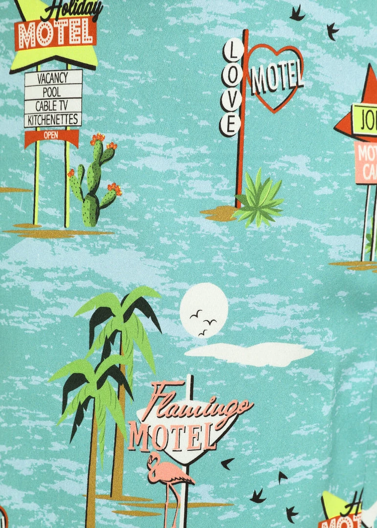 Collectif Kala Motel 50's Pencil Skirt Blue New In