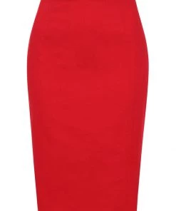 Collectif Polly Textured Cotton 50's Pencil Skirt Red