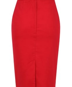 Collectif Polly Textured Cotton 50's Pencil Skirt Red