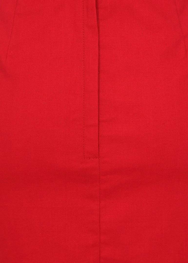 Collectif Polly Textured Cotton 50's Pencil Skirt Red