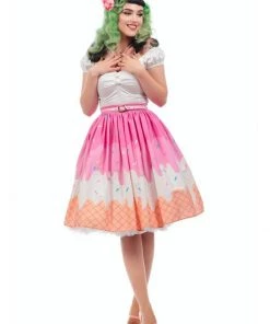 Collectif Jasmine Ice Cream 50's Swing Skirt Pink