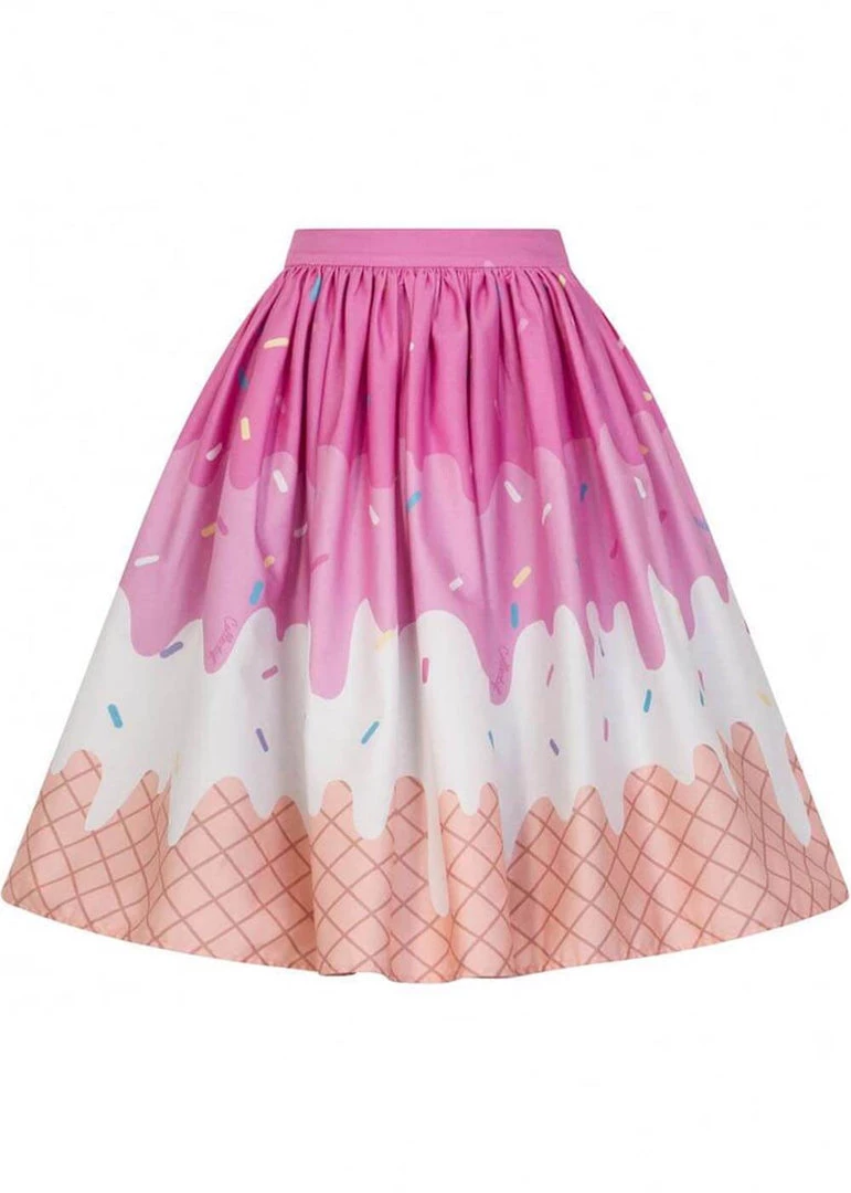 Collectif Jasmine Ice Cream 50's Swing Skirt Pink