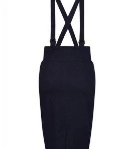 Collectif Nomi Denim Dungaree 50's Pencil Skirt Navy New In