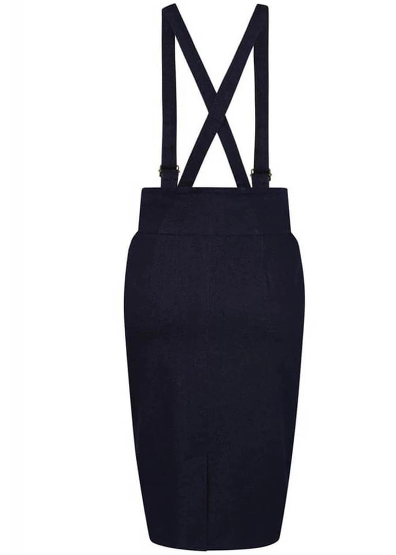 Collectif Nomi Denim Dungaree 50's Pencil Skirt Navy New In