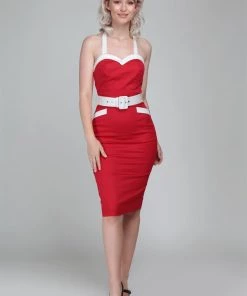 Collectif Georgie Nautical 50's Pencil Dress Red