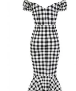 Collectif Sasha Vintage Gingham 50's Fishtail Dress Black