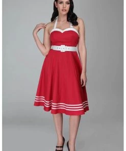 Collectif Georgie Nautical 50's Swing Dress Red