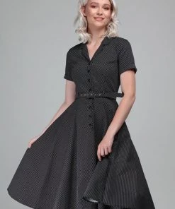 Collectif Caterina Mini Polkadot 40's Swing Dress Black New In